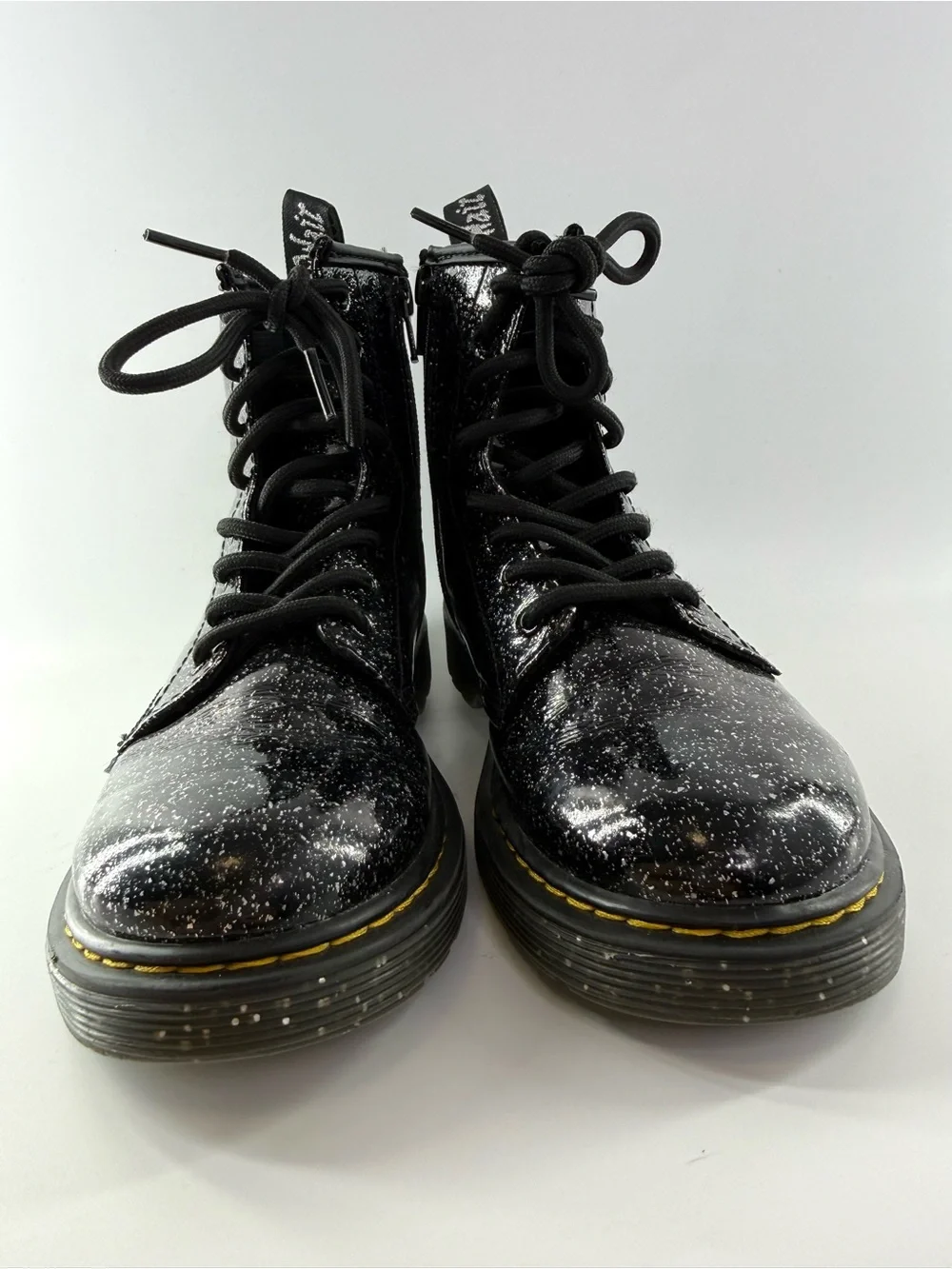 Dr. Martens Junior 1460 Glitter Patent Leather Combat Boots Black Size US 3